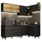 Combo completo de Cocina Esquinera 332 cm 9 Puertas 1 Cajón Negro Reims Madesa