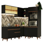 Combo completo de Cocina Esquinera 367 cm 11 Puertas 1 Cajón Negro Reims Madesa
