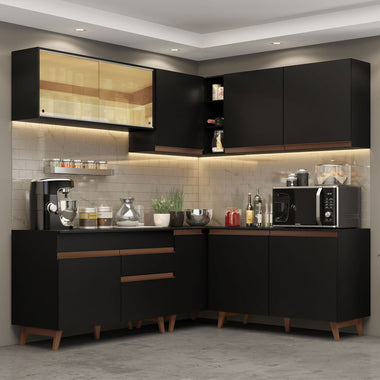 Combo completo de Cocina Esquinera 382 cm 10 Puertas 1 Cajón Negro Reims Madesa