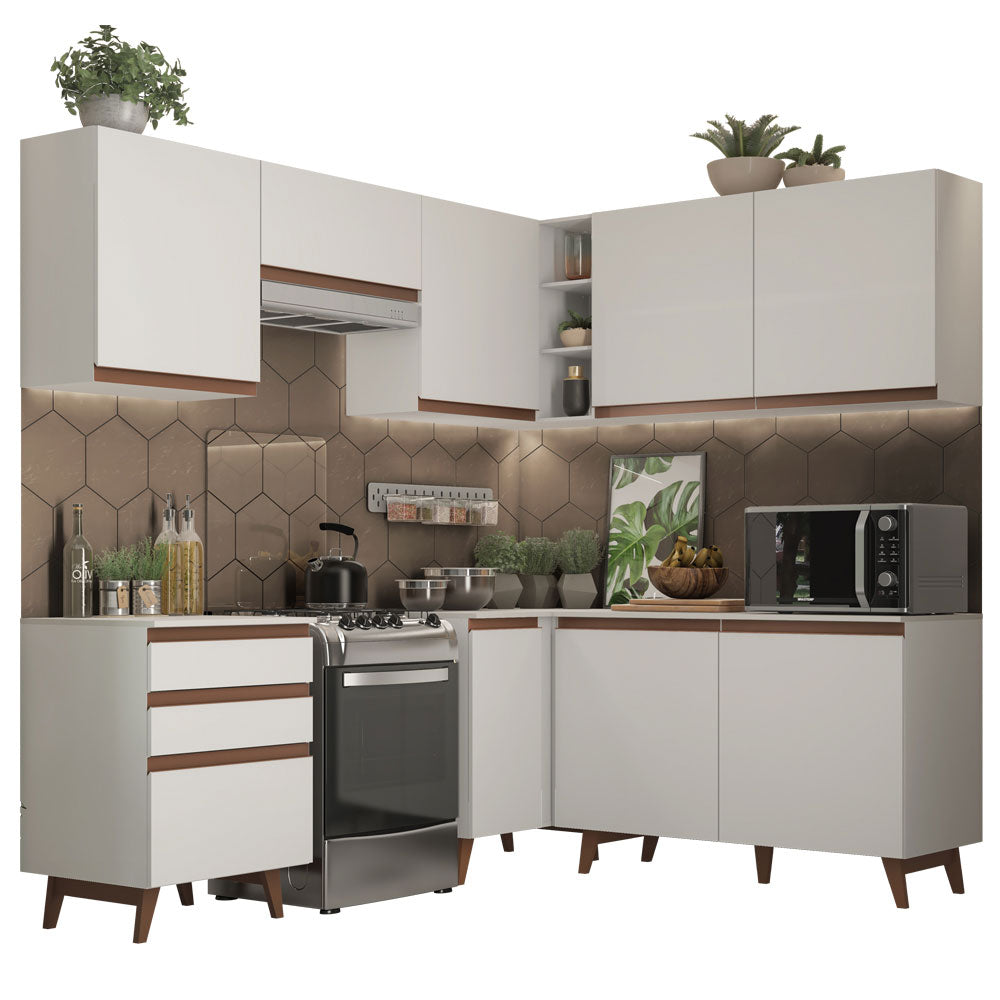 Combo completo de Cocina Esquinera 392 cm 8 Puertas 3 Cajones Blanco Reims Madesa
