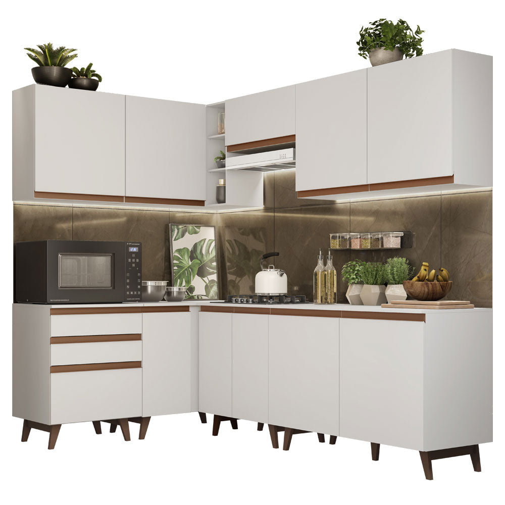 Combo completo de Cocina Esquinera 392 cm 10 Puertas 3 Cajones Blanco Reims Madesa