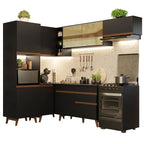Combo completo de Cocina Esquinera 392 cm 9 Puertas 1 Cajón Negro Reims Madesa