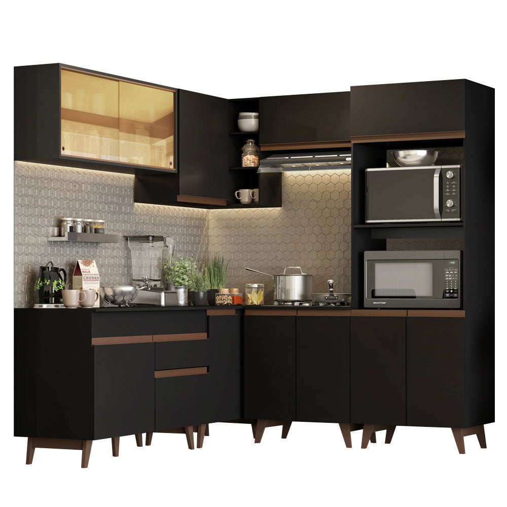 Combo completo de Cocina Esquinera 402 cm 12 Puertas 1 Cajón Negro Reims Madesa