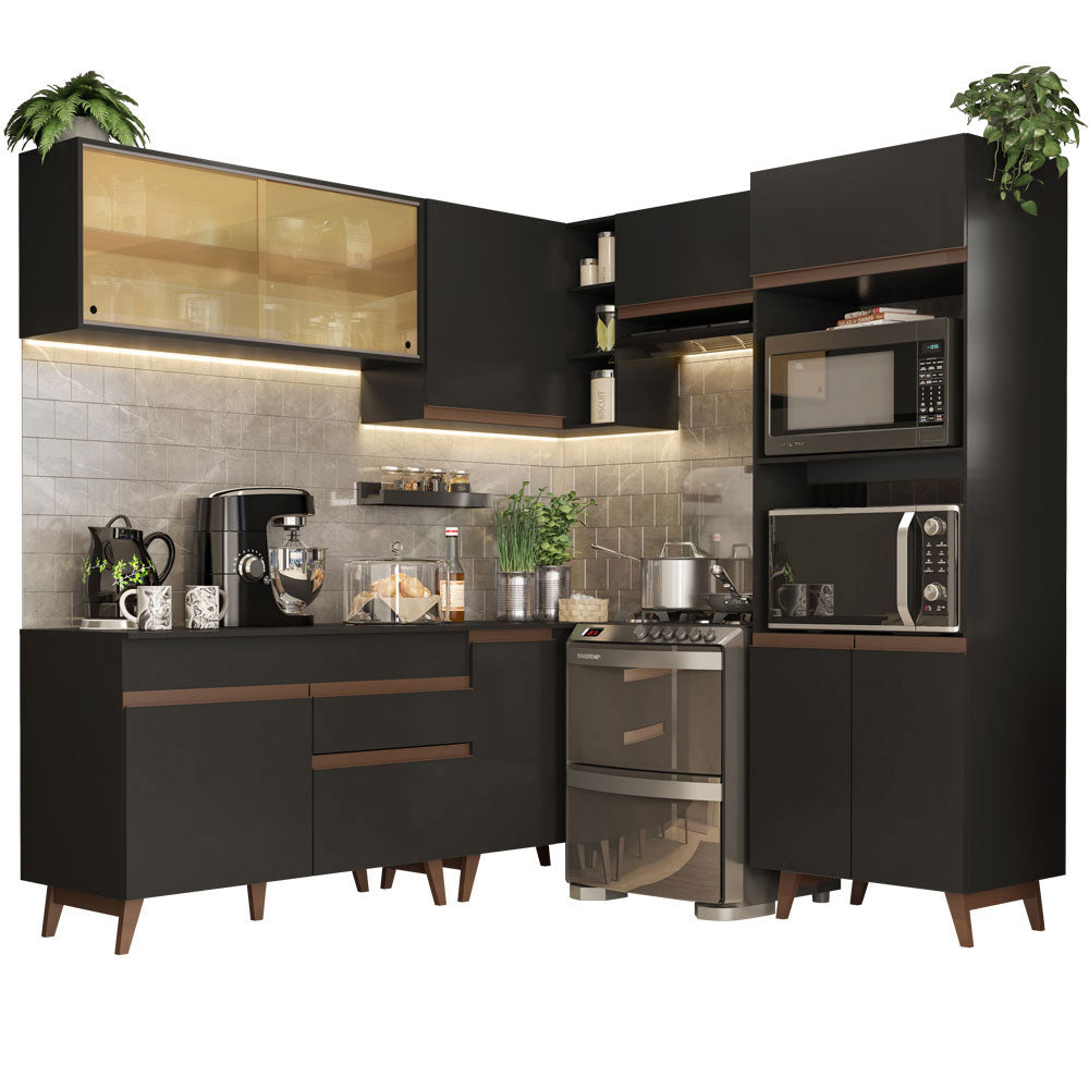 Combo completo de Cocina Esquinera 402 cm 10 Puertas 1 Cajón Negro Reims Madesa
