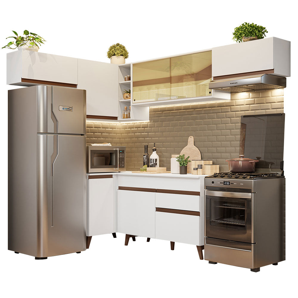 Combo completo de Cocina Esquinera 402 cm 8 Puertas 1 Cajón Blanco Reims Madesa