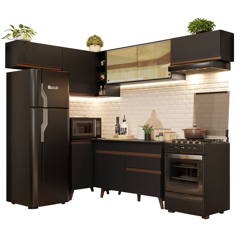 Combo completo de Cocina Esquinera 402 cm 8 Puertas 1 Cajón Negro Reims Madesa