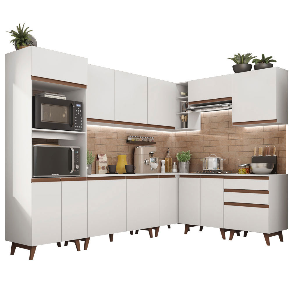 Combo completo de Cocina Esquinera 462 cm 13 Puertas 3 Cajones Blanco Reims Madesa