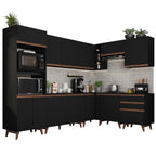 Combo completo de Cocina Esquinera 462 cm 13 Puertas 3 Cajones Negro Reims Madesa