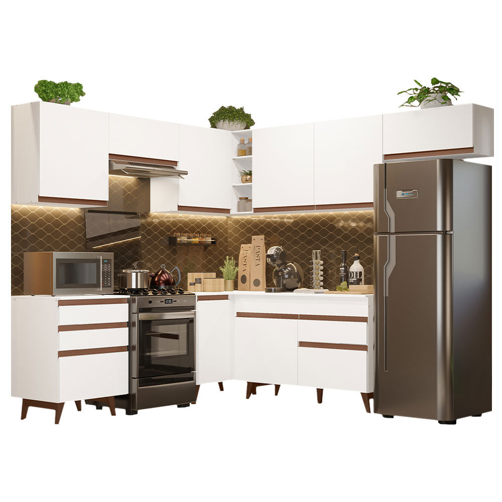 Combo completo de Cocina Esquinera 462 cm 9 Puertas 4 Cajones Blanco Reims Madesa