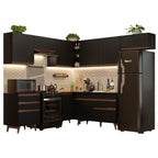 Combo completo de Cocina Esquinera 462 cm 9 Puertas 4 Cajones Negro Reims Madesa