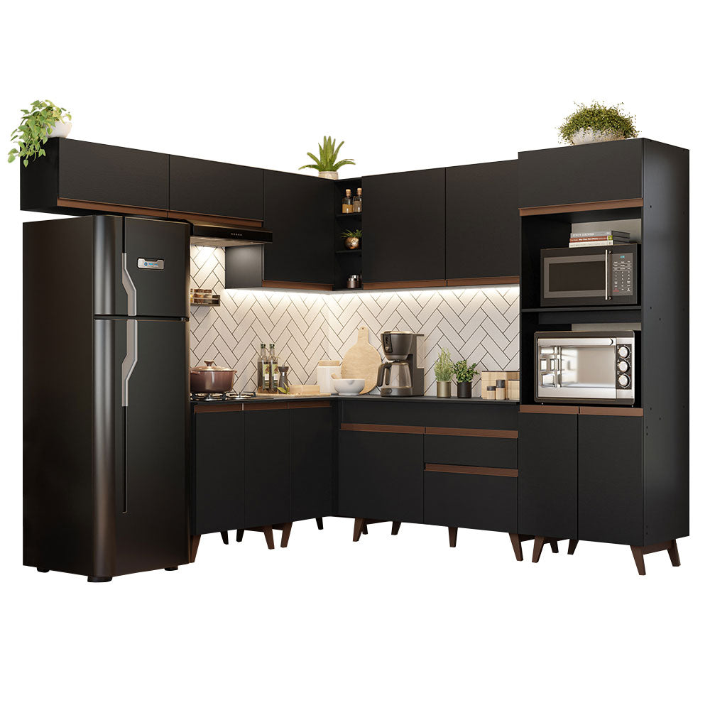 Combo completo de Cocina Esquinera 472 cm 13 Puertas 1 Cajón Negro Reims Madesa