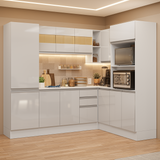 Combo Completo de Cocina Esquinera 100% MDF 377 cm Smart Blanco Brilhante Madesa 01