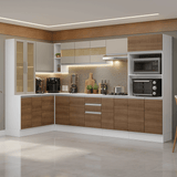 Combo completo de Cocina Esquinero 100% MDF 447 cm Blanco/Marrón/Crema Smart Madesa 02