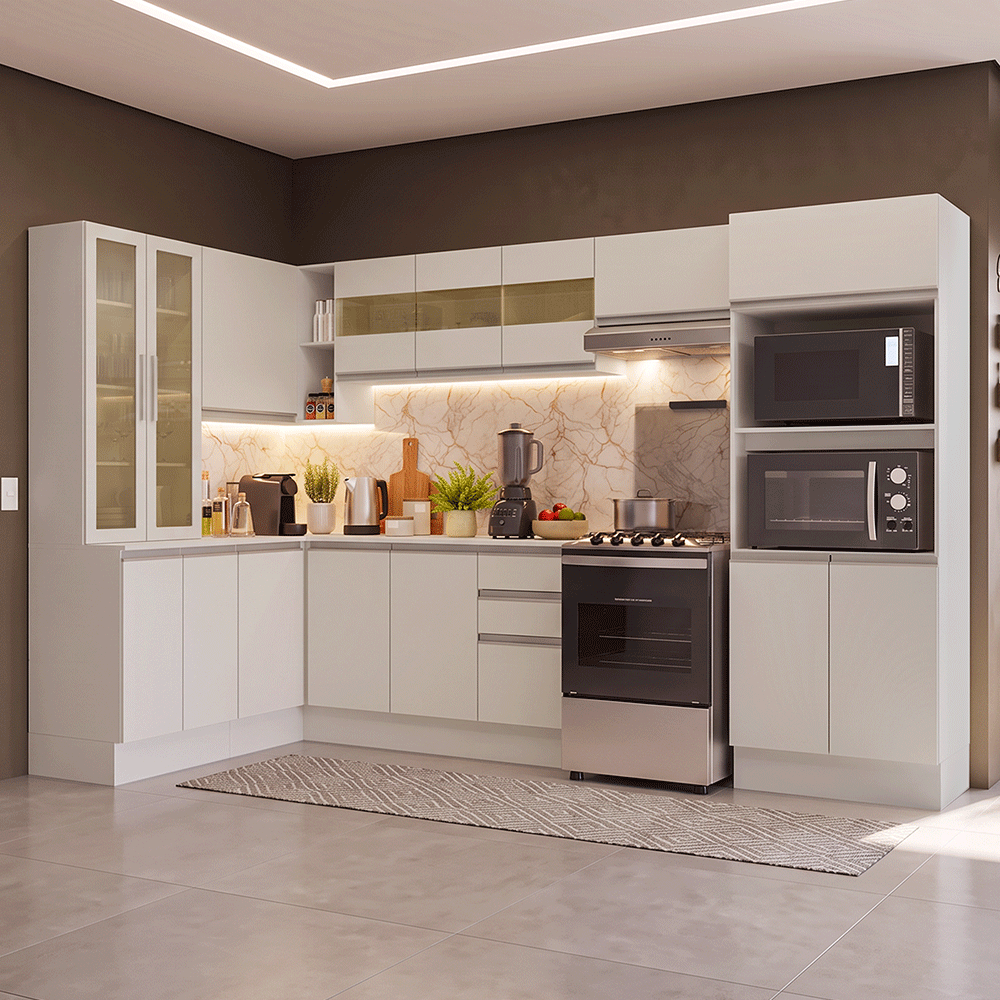 Combo completo de Cocina Esquinera 447 cm 100% MDF Blanco Smart Madesa