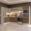 Combo completo de Cocina Esquinera 447 cm 100% MDF Blanco/Marrón/Crema Smart Madesa