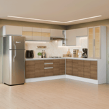 Combo completo de Cocina Esquinero 507 cm Blanco/Marrón/Crema Smart 100% MDF Madesa 01