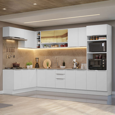 Combo completo de Cocina Esquinera 499 cm 16 Puertas 3 Cajones Sin Mesada Blanco Stella Madesa