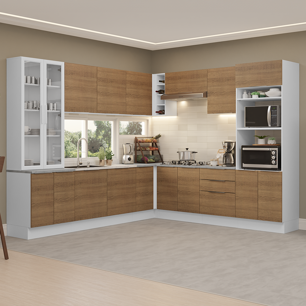 Combo completo de Cocina Esquinera con Cristalero 549 cm Madesa Stella BM 01