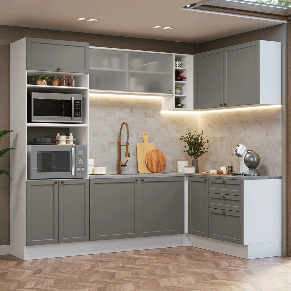 Cocina Esquinera 399 cm Vik Blanco/Gris 01