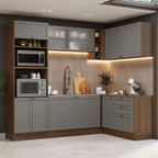 Combo completo de Cocina Esquinera 399 cm 10 Puertas 3 Cajones Sin Mesada Marrón/Gris Vik Madesa