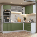 Combo completo de Cocina Esquinera 399 cm 10 Puertas 3 Cajones Sin Mesada Blanco/Verde Vik Madesa