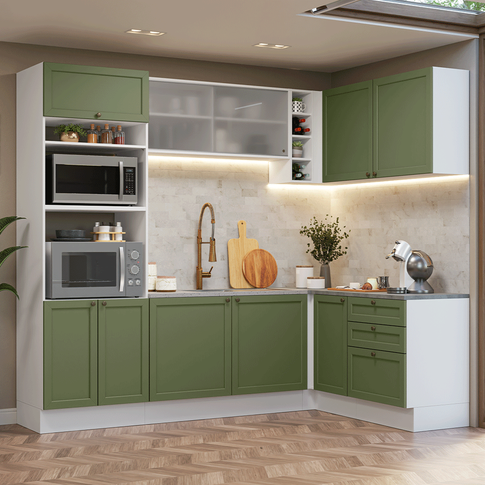 Cocina Esquinera 399 cm Vik Blanco/Verde 01