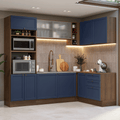Combo completo de Cocina Esquinera 399 cm 10 Puertas 3 Cajones Sin Mesada Marrón/Azul Vik Madesa