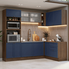 Combo completo de Cocina Esquinera 399 cm 10 Puertas 3 Cajones Sin Mesada Marrón/Azul Vik Madesa