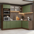 Combo completo de Cocina Esquinera 399 cm 10 Puertas 3 Cajones Sin Mesada Marrón/Verde Vik Madesa