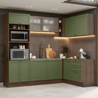 Combo completo de Cocina Esquinera 399 cm 10 Puertas 3 Cajones Sin Mesada Marrón/Verde Vik Madesa