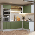 Combo completo de Cocina Esquinera 399 cm 10 Puertas 3 Cajones Sin Mesada Blanco/Verde Vik Madesa