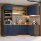 Combo completo de Cocina Esquinera 399 cm 10 Puertas 3 Cajones Sin Mesada Marrón/Azul Vik Madesa
