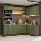 Combo completo de Cocina Esquinera 399 cm 10 Puertas 3 Cajones Sin Mesada Marrón/Verde Vik Madesa