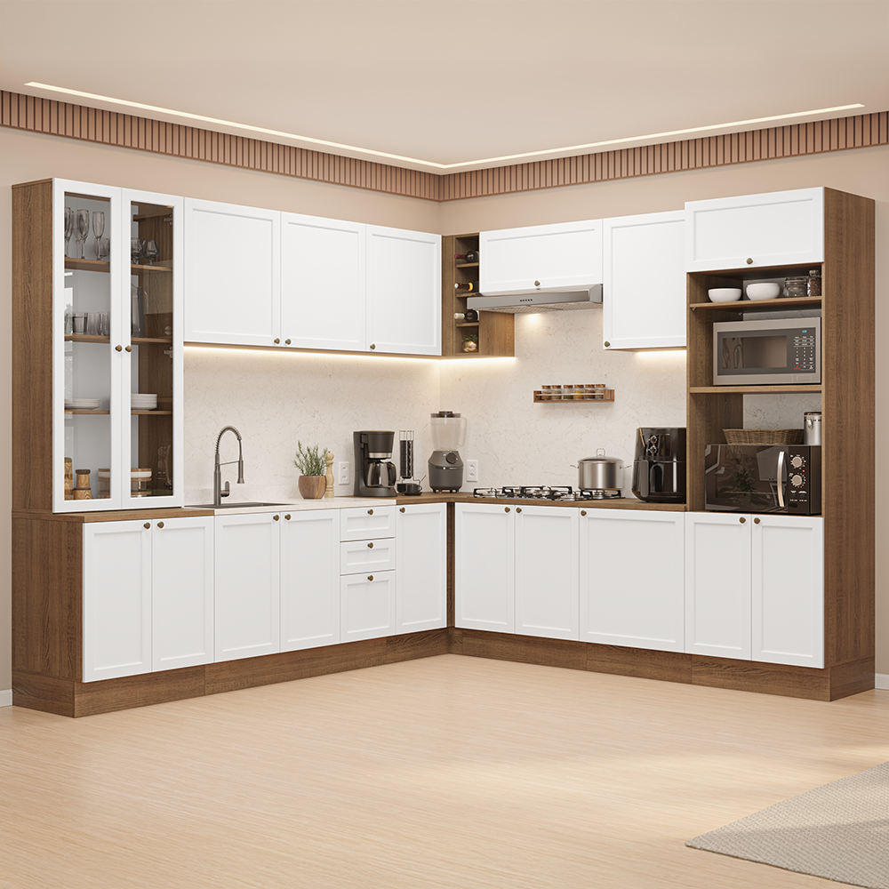 Combo completo de Cocina Esquinero 549 cm Marrón/Blanco Vik Madesa 01