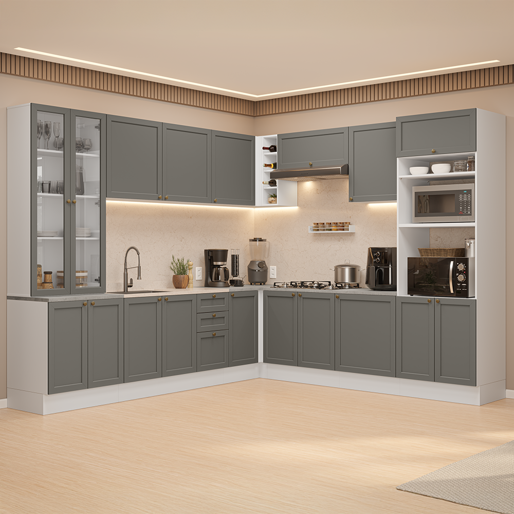 Combo completo de Cocina Esquinero 549 cm Blanco/Gris Vik Madesa 01