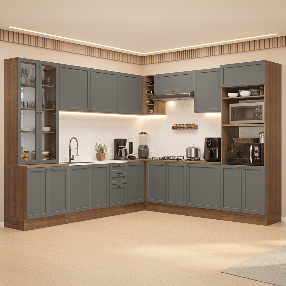 Combo completo de Cocina Esquinero 549 cm Marrón/Gris Vik Madesa 01
