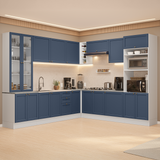 Combo completo de Cocina Esquinero 549 cm Blanco/Azul Vik Madesa 01