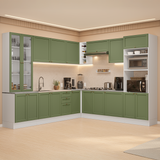 Combo completo de Cocina Esquinero 549 cm Blanco/Verde Vik Madesa 01