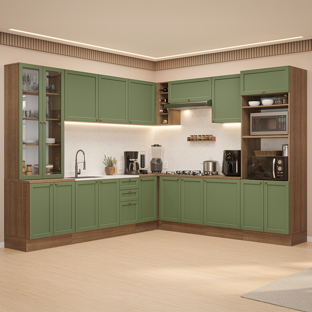 Combo completo de Cocina Esquinero 549 cm Marrón/Verde Vik Madesa 01