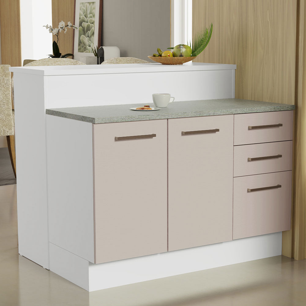 Isla de Cocina con Barra desayunador y Bajo Mesada 120 cm Blanco/Crema Agata Madesa