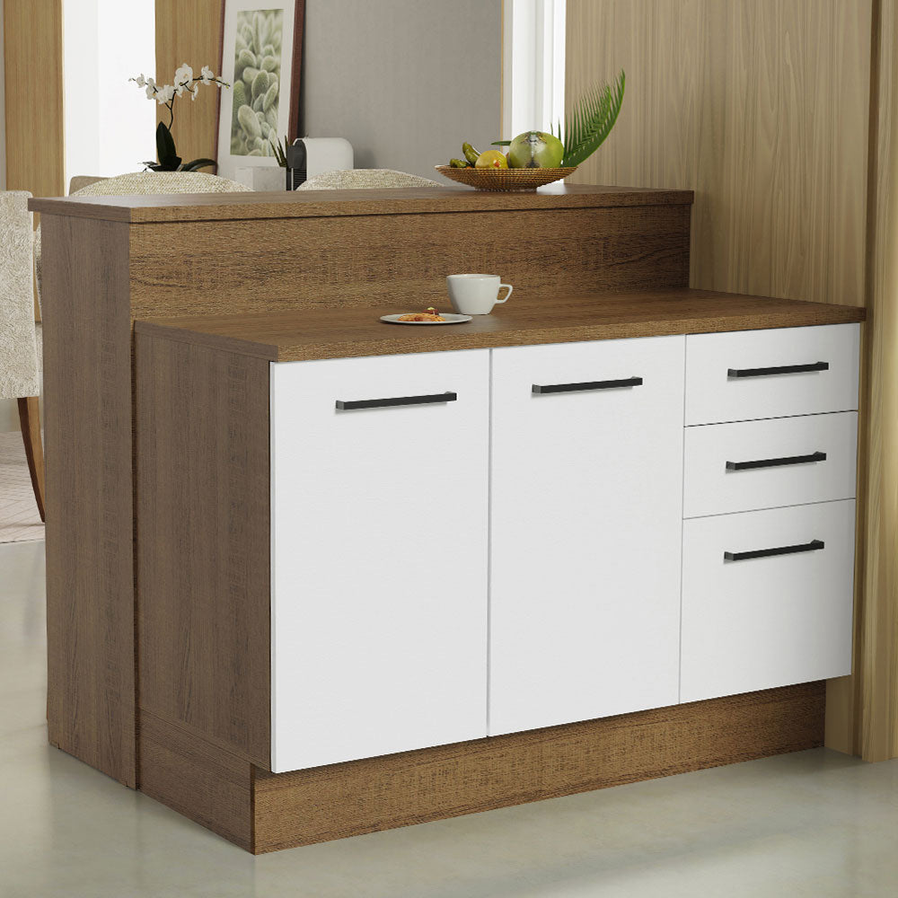 Isla de Cocina con Barra desayunador y Bajo Mesada 120 cm Marrón/Blanco Agata Madesa