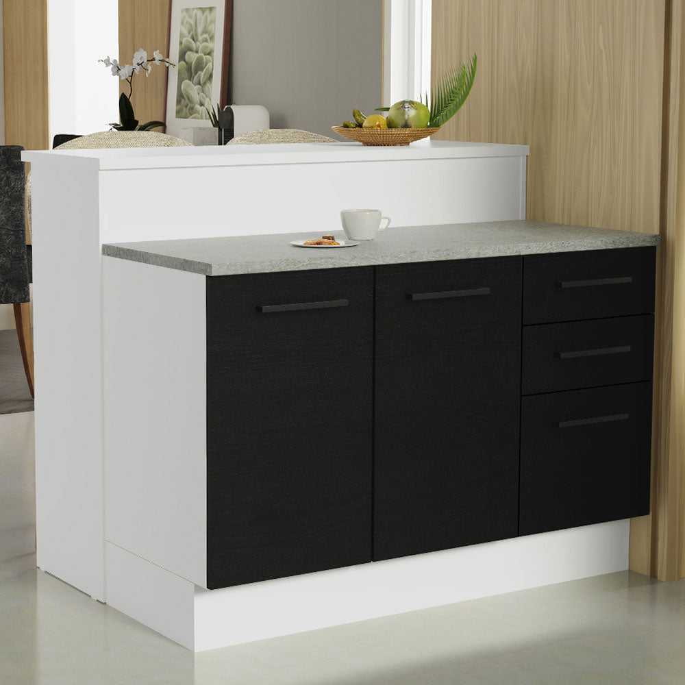 Isla de Cocina con Barra desayunador y Bajo Mesada 120 cm Blanco/Negro Agata Madesa