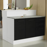 Isla de Cocina con Barra desayunador y Bajo Mesada 120 cm Blanco/Negro Agata Madesa