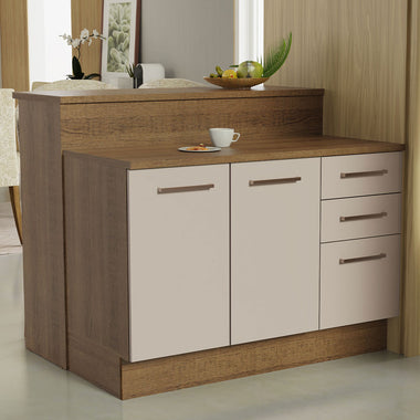 Isla de Cocina con Barra desayunador y Bajo Mesada 120 cm 2 Puertas 3 Cajones Marrón/Crema Agata Madesa