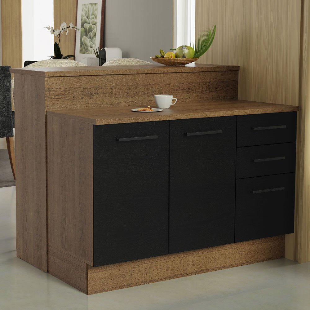 Isla de Cocina con Barra desayunador y Bajo Mesada 120 cm Marrón/Negro Agata Madesa