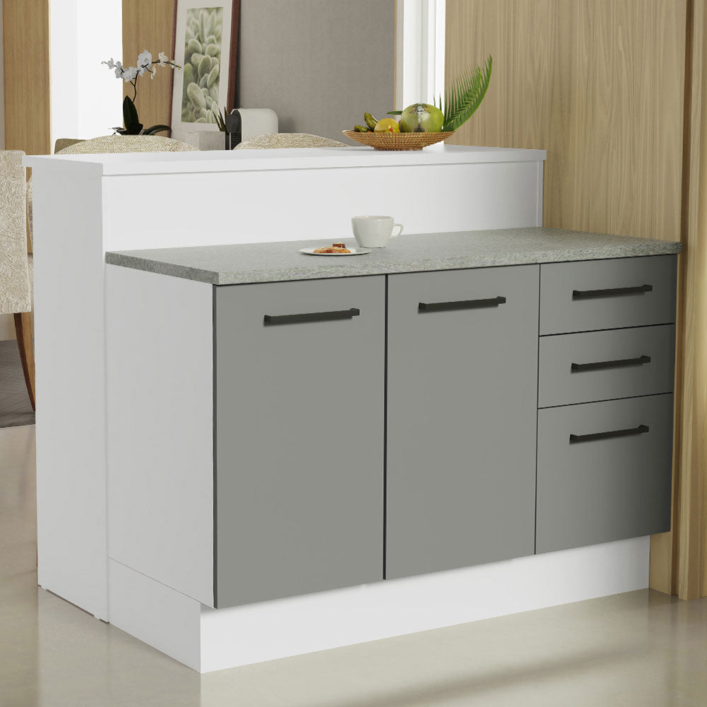 Isla de Cocina con Barra desayunador y Bajo Mesada 120 cm Blanco/Gris Agata Madesa