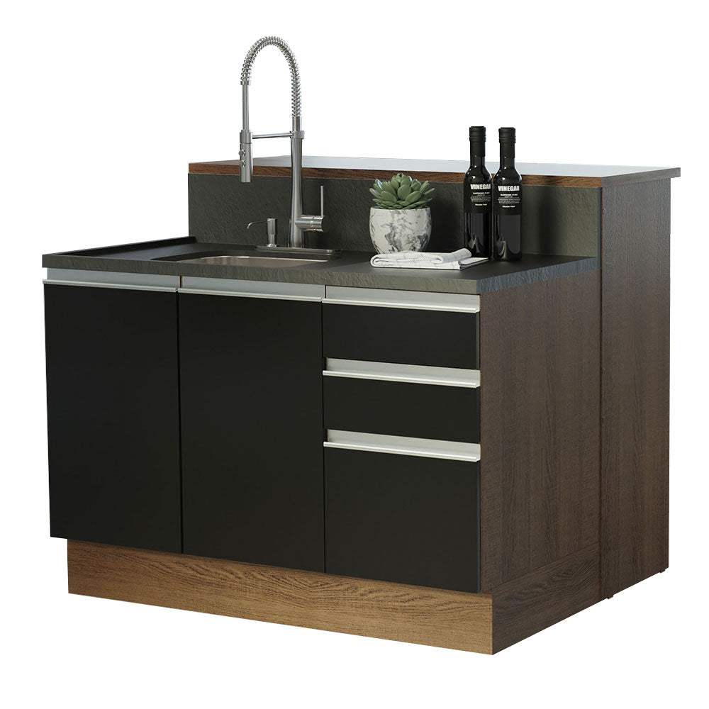 Isla de Cocina con Barra desayunador Madesa 120 Marrón/Negro