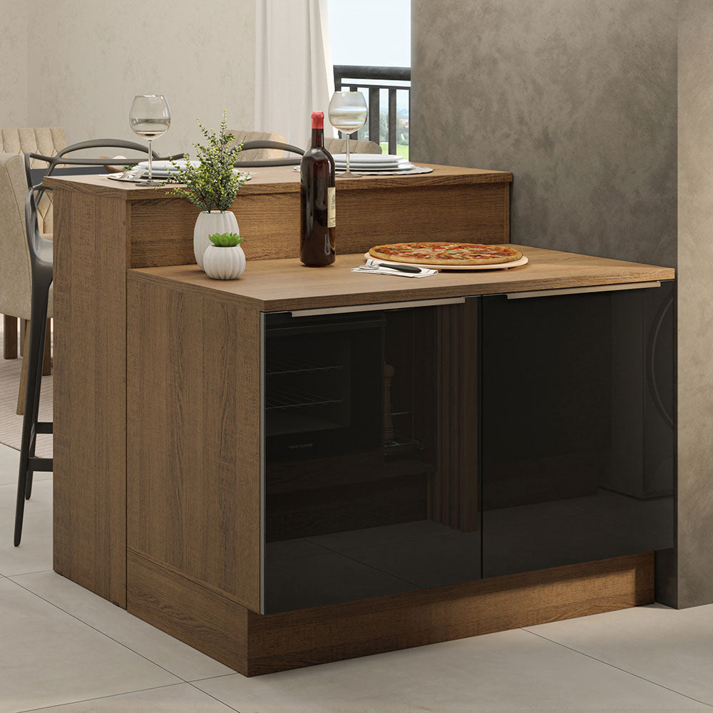 Isla de Cocina con Barra desayunador y Bajo mesada 120 cm Marrón/Negro Lux Madesa
