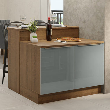 Isla de Cocina con Barra desayunador y Bajo Mesada 120 cm 2 Puertas Marrón/Gris Lux Madesa