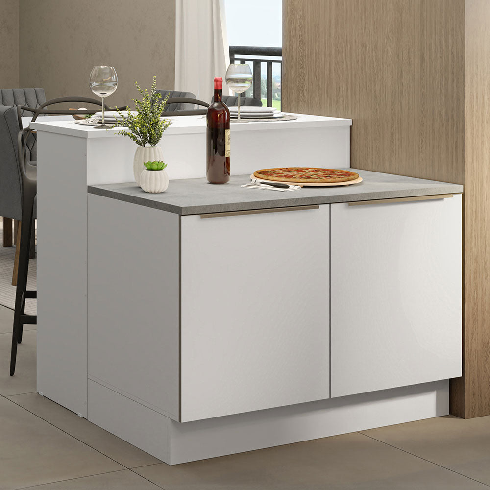 Isla de Cocina con Barra desayunador y Bajo Mesada 120 cm Blanco Lux Madesa